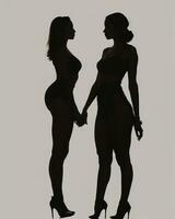 AI generated Silhouette of three women in black and white dresses, studio shot. ai generative photo