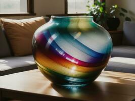 AI generated Colorful vases on a table in a modern living room. ai generative photo