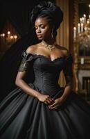AI generated Beautiful african american woman wearing black dress and jewellery. ai generative. ai generative photo