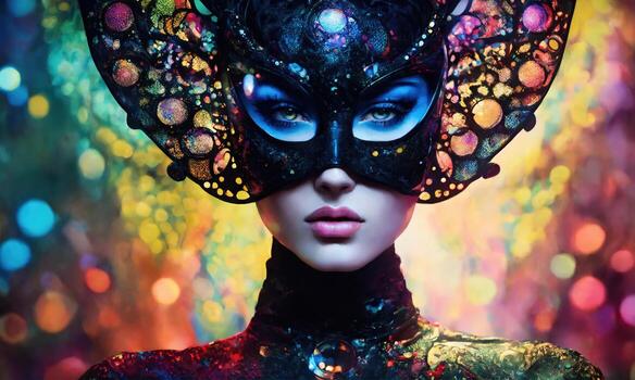 AI generated Fashion shot of a beautiful woman in a carnival mask. ai generative. ai generative photo