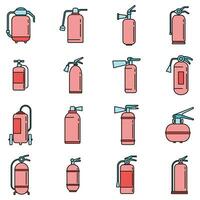 Alarm fire extinguisher icons set vector color