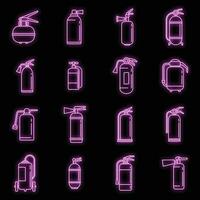 Alarm fire extinguisher icons set vector neon