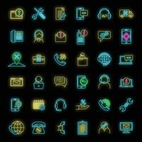 Call service center icons set vector neon