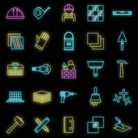 Tiler worker icons set vector neon