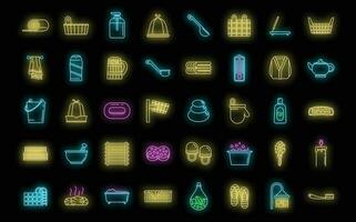 Sauna relax icons set vector neon