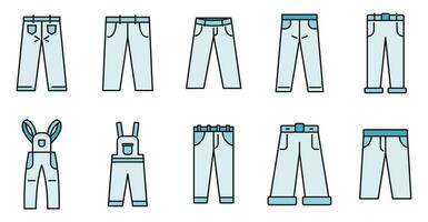 Jeans icons set vector color