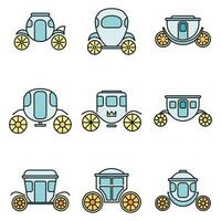 Brougham carriage icons set vector color