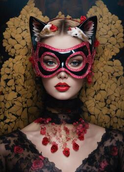 AI generated Fashion shot of a beautiful woman in a carnival mask. ai generative. ai generative photo