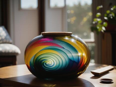 AI generated Colorful vases on a table in a modern living room. ai generative photo