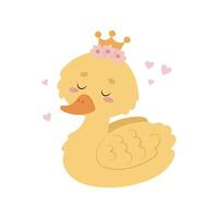 Duck. Bird vector illustration. Duck in a crown on a white background in flat style. Princess