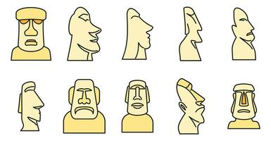 Easter Island statue icons set vector color