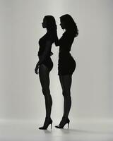 AI generated Silhouette of three women in black and white dresses, studio shot. ai generative photo