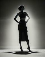 AI generated Silhouette of three women in black and white dresses, studio shot. ai generative photo