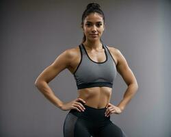 AI generated Portrait of a fit young woman posing at the crossfit gym. ai generative photo