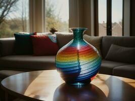 AI generated Colorful vases on a table in a modern living room. ai generative photo