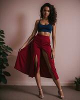 AI generated Beautiful petite Filipino woman in a red dress. ai generative photo