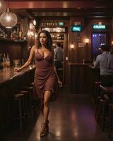 AI generated Beautiful young woman in evening dress posing in a bar. Luxury lifestyle. ai generative photo