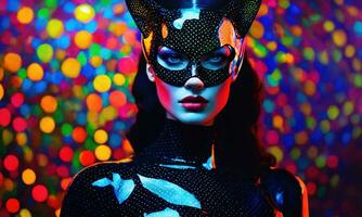 AI generated Fashion shot of a beautiful woman in a carnival mask. ai generative. ai generative photo