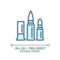 2D pixel perfect editable blue caliber icon, isolated monochromatic vector, thin line illustration representing weapons. vector