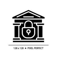 2d píxel Perfecto glifo estilo cerrado banco icono, sólido aislado vector, sencillo silueta ilustración representando económico crisis. vector