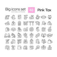 2D editable black big thin line icons set representing pink tax, isolated simple vector, linear illustration. vector