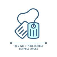 2D pixel perfect editable blue dog tag icon, isolated monochromatic vector, thin line illustration representing weapons. vector