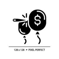 2D pixel perfect glyph style bubble economy icon, solid isolated vector, simple silhouette illustration representing economic crisis. vector