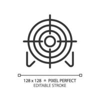 2d píxel Perfecto editable negro objetivo icono, aislado sencillo vector, Delgado línea ilustración representando armas vector