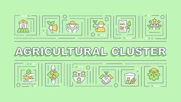 2D agricultural clusters text with various thin line icons concept on green monochromatic background, editable vector illustration.