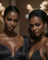 AI generated beautiful african american women in evening dresses posing in studio. ai generative photo