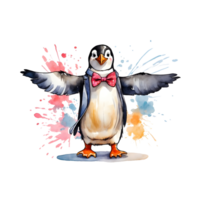 AI generated Penguin with a bow party element. png