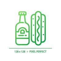 Snack gradient linear vector icon. American football match. Fast food. Hotdog and beer. Football food. Barbecue party. Thin line color symbol. Modern style pictogram. Vector isolated outline drawing