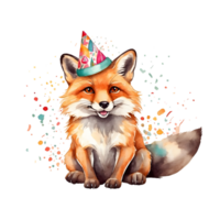 AI generated Red fox with party hat or birthday hat png