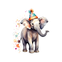 AI generated Elephant with party hat, watercolor png