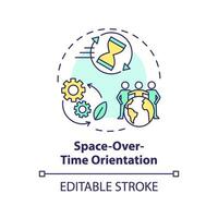 2D editable multicolor space over time orientation icon, simple isolated vector, thin line illustration representing environmental psychology. vector