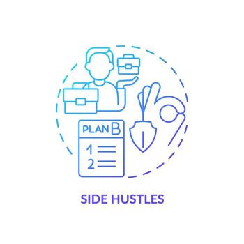 2D gradient side hustles icon, simple isolated vector, thin line illustration representing workplace trends. vector