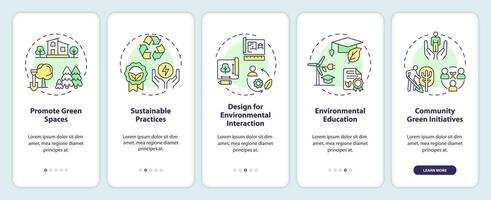 2D icons representing environmental psychology mobile app screen set. Walkthrough 5 steps colorful graphic instructions with line icons concept, UI, UX, GUI template. vector