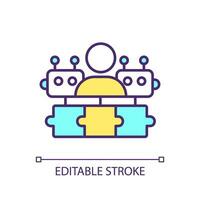 2D simple editable human collaboration icon representing cognitive computing, isolated vector, thin line illustration. vector