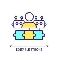 2D simple editable human collaboration icon representing cognitive computing, isolated vector, thin line illustration. vector