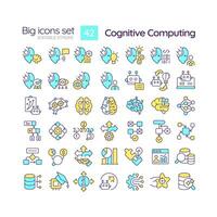 2D editable multicolor big thin line icons set representing cognitive computing, isolated simple vector, linear illustration. vector