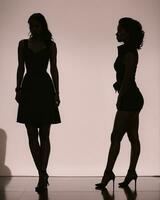 AI generated Silhouette of three women in black and white dresses, studio shot. ai generative photo