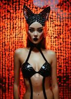 AI generated Fashion shot of a beautiful woman in a carnival mask. ai generative. ai generative photo