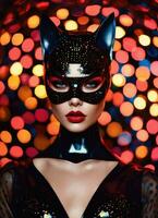 AI generated Fashion shot of a beautiful woman in a carnival mask. ai generative. ai generative photo
