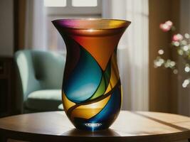 AI generated Colorful vases on a table in a modern living room. ai generative photo