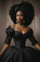 AI generated Beautiful african american woman wearing black dress and jewellery. ai generative. ai generative photo