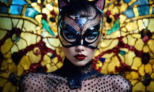 AI generated Fashion shot of a beautiful woman in a carnival mask. ai generative. ai generative photo