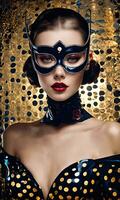 AI generated Fashion shot of a beautiful woman in a carnival mask. ai generative. ai generative photo