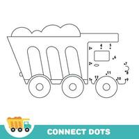 Dot to dot educational game for preschool kids. Activity worksheet. Dump car, Truck vector