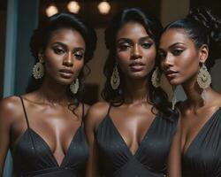 AI generated beautiful african american women in evening dresses posing in studio. ai generative photo