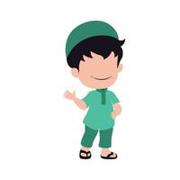 cute isolated muslim characer. chibi style character design. vector